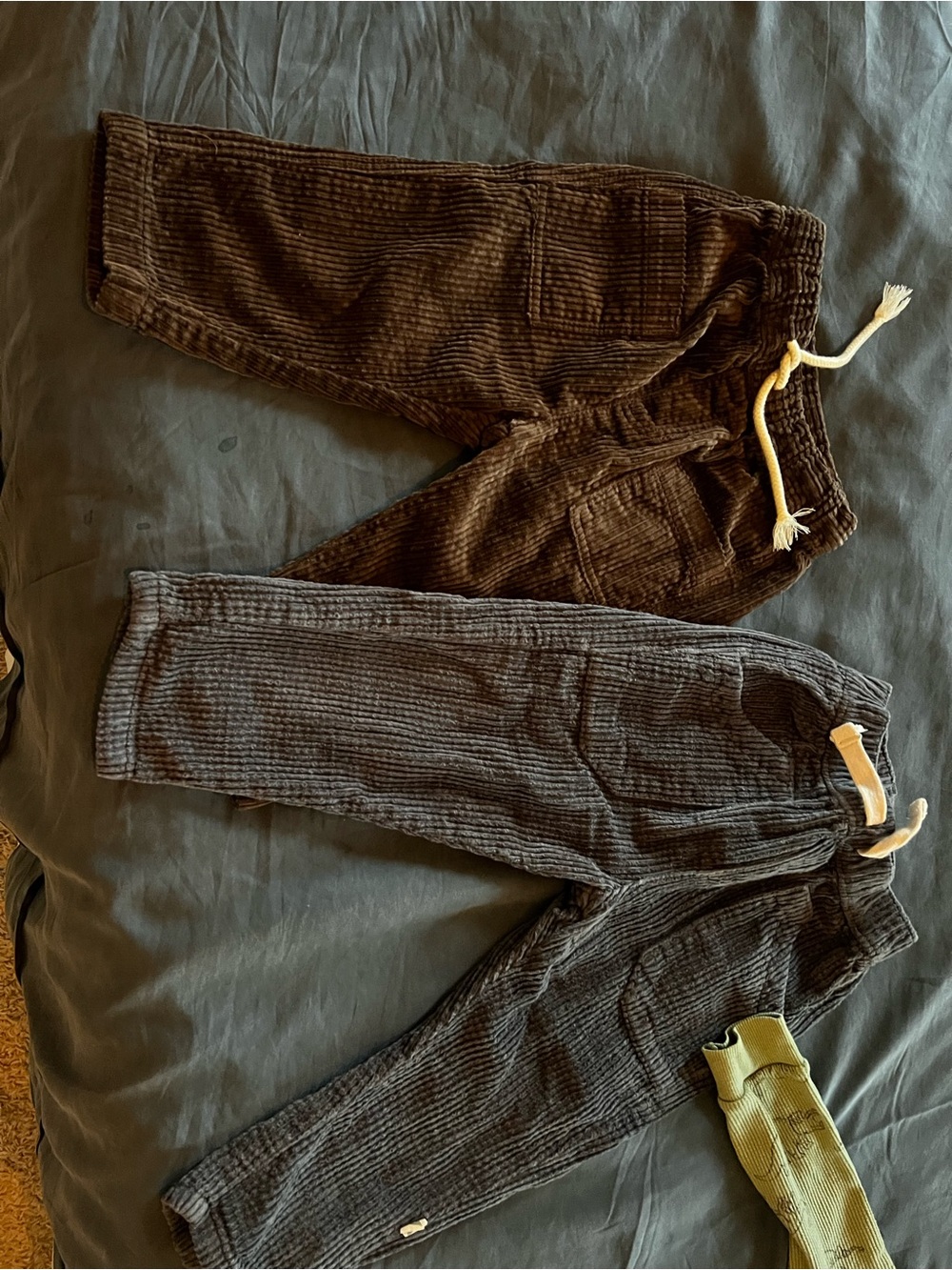 H&M Corduroy Drawstring Pants in Brown and Gray